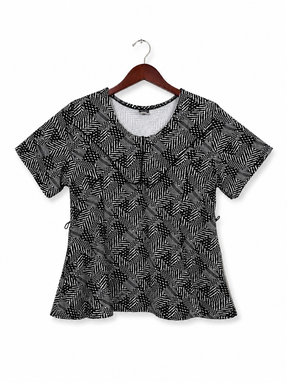 Black White Flattering Peplum Top 4 way Stretch Retro Collar Women’s Size 18 - Picture 1 of 10
